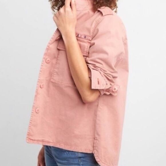 NWT Gap Military Embroidered Pink Jacket Utility Pockets S Shacket Streetwear - Picture 1 of 13